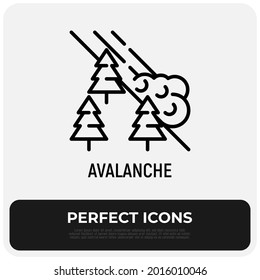 Avalanche thin line icon: snowball falling from mountains. Natural disaster, catastrophe. Vector illustration