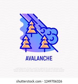 Avalanche thin line icon: snowslip from mountains. Modern vector illustration of natural disaster.