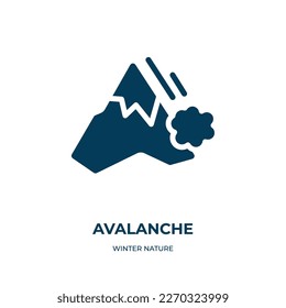icono vectorial de avalancha. avalancha, montaña, íconos llenos de fuego del concepto de naturaleza de invierno plano. Icono de glifo negro aislado, elemento de símbolo de ilustración vectorial para diseño web y aplicaciones móviles