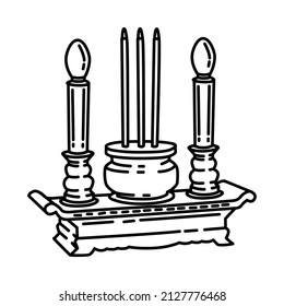 Avalokitesvara Candle Part of Chinese New Year Accessories and Symbols Hand Drawn Icon Set Vector.