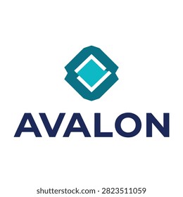 Avalon company logo featuring a teal diamond shape with white outline and dark blue text on a clean white background