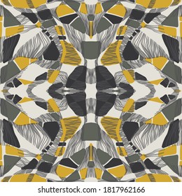 Avant Gard moderno vector patrón sin fisuras. Paleta gris amarillo. Ornamento de arte contemporáneo.