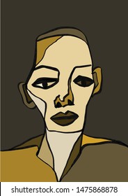 Avant Garde Style Portrait. Abstract Face Drawing. Colorful Graphic Person Art. Cubism Illustration 