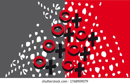 Arte vanguardista. Fondo abstracto geométrico. Varios círculos, cruces, puntos. Ilustración vectorial moderna. Patrón, fondo de escritorio