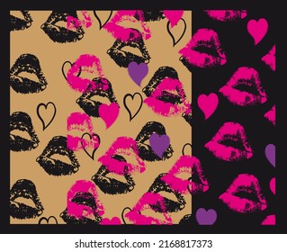 Avant-garde art. Lip prints. Contemporary trendy vector illustration. Pattern, Wallpaper