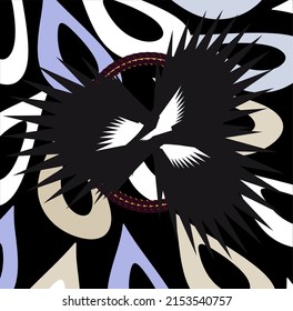 Avant-garde art. Phoenix, Ouroboros, Geometric abstract background. Cubism. Various figures, lines. Contemporary trendy vector illustration. Pattern, Wallpaper