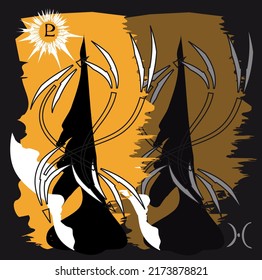Avant-garde art. Pluto and Proserpine. Abstract background. Contemporary trendy vector illustration