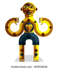 Avant-garde avatar, colorful drawing of bizarre beast created in cubism style. Modernistic geometric portrait, vector illustration of idol.