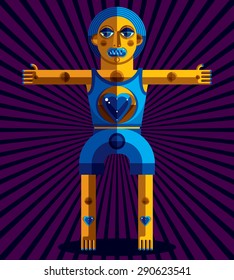 Avant-garde avatar, colorful drawing created in cubism style. Modernistic geometric portrait, vector illustration of mythic idol.