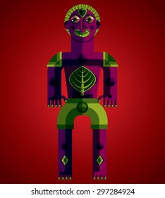 Avant-garde avatar, colorful drawing created in cubism style. Modernistic geometric portrait, vector illustration of idol. Tree of life concept.

