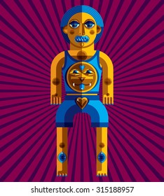 Avant-garde avatar, colorful drawing created in cubism style. Modernistic geometric portrait, vector illustration of mythic idol.