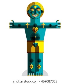 Avant-garde avatar, colorful drawing created in cubism style. Modernistic geometric portrait, vector illustration of idol.