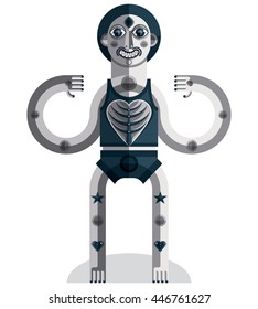 Avant-garde avatar, grayscale drawing created in cubism style. Modernistic geometric portrait, vector illustration of idol.