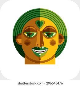 Avant-garde avatar, personality face created in cubism style. Modernistic geometric portrait, multicolored vector illustration of facial expression.