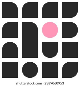 Avant-garde Primitive pattern. Naive abstract shapes in trendy Brutal style. Minimalistic Primitive design in black and Pink colours. Geometric Bauhaus print. Vector illustration. 