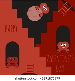 Avant-garde Valentine's Day greeting card design in Trendy Groovy style. Valentine celebration postcard with Heart character. Vector illustration can used web poster, banner background.