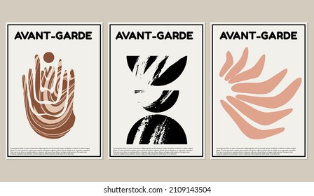 Avant-garde. Conjunto vectorial de ilustración minimalista geométrica dibujada a mano. Obra de arte creativa. Plantilla para tarjeta, afiche, banner, imprimir para camiseta, pin, insignia, parche.