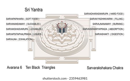 Avarana 6 besteht aus den 10 Agnis . Das sind innere Feuerwerke.  Sarvarakshakara Chakra. Maha Meru Shree Yantra für die Erhöhung der Abundance Rectification Tool Vastu. Sri Vidya Devotional Item für Altar.