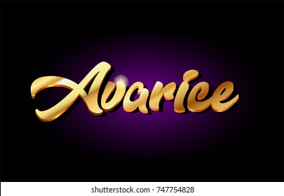 avarice word text logo in gold golden 3d metal beautiful typography suitable for banner brochure design