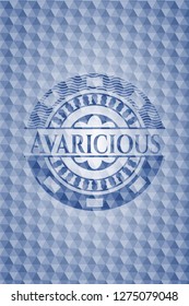 Avaricious blue badge with geometric pattern.