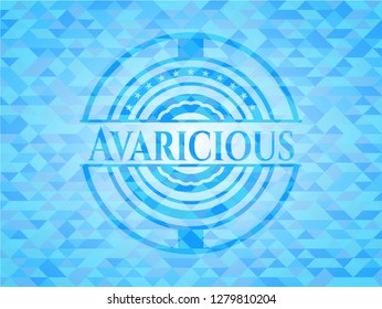 Avaricious realistic light blue emblem. Mosaic background
