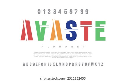 Avaste creative modern geometric urban alphabet font. Digital abstract futuristic, game, techno, robot, music, logo, sport, minimal technology typography. Simple numeric vector illustration