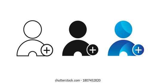Avatar add icon set. Line, solid, gradient icon vector illustration