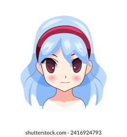 Avatar in anime cartoon design. This anime girl's avatar skillfully combines artistry and storytelling, making it ideal choice for admirers of anime and rich visual narratives. Vector illustration.