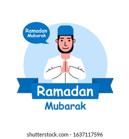 Avatar Arabian man with text ramadan mubarak inside speech bubble .vector cartoon
