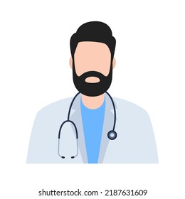 Avatar of a bearded doctor. Doctor with stethoscope. Vector illustration.