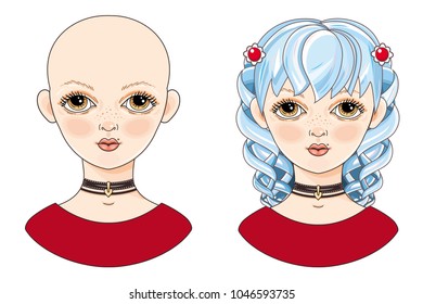 Avatar beautiful girl with blue hair. Ash blonde. Cartoon style