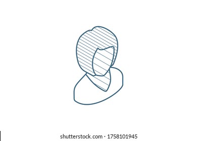 Avatar black woman isometric icon. 3d vector illustration. Isolated line art technical drawing. Editable stroke