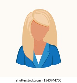 Avatar of a blond female in business suit. Office woman avatar. Vector illustration EPS 10.