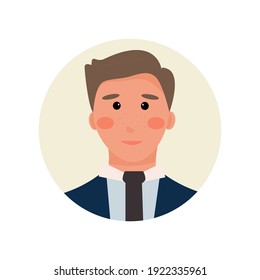 avatar of a blonde man in a classic suit. Portrait of a businessman, students, partner, sales manager. For business correspondence, bots, support. Vector illustration.