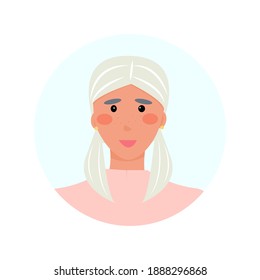 Avatar of a blonde in a pink blouse. Vector illustration, flat.