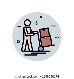 avatar with boxes over cart fill block style icon design, Delivery logistics transportation shipping service warehouse industry and global theme Vector illustration