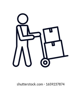 avatar with boxes over cart line style icon design, Delivery logistics transportation shipping service warehouse industry and global theme Vector illustration