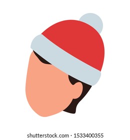 avatar boy with christmas hat over white background, vector illustration