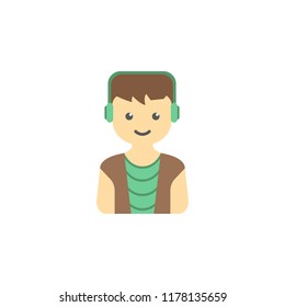 avatar of boy with headphones colored icon. Element of children icon for mobile concept and web apps. Colored avatar of  boy with headphones can be used for web and mobile