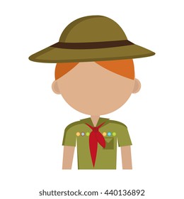 avatar boy wearing green clothes and hat with brown loop and red scarf over isolated background,vector illustration