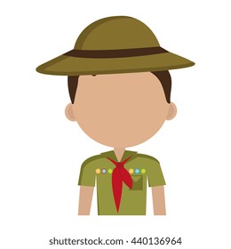 avatar boy wearing green clothes and hat with brown loop and red scarf over isolated background,vector illustration