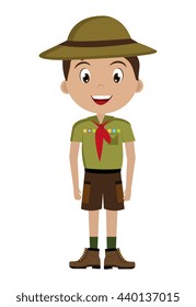 avatar boy wearing green clothes and hat with brown loop and red scarf over isolated background,vector illustration