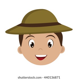 avatar boy wearing green hat with brown loop over isolated background,vector illustration