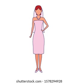 avatar bride standing icon over white background, vector illustration