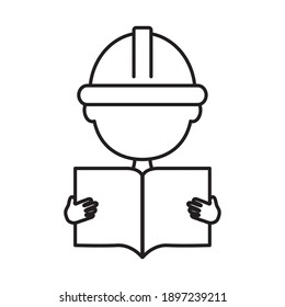 avatar builder holding a construction plans over white background, line style, vector illustration