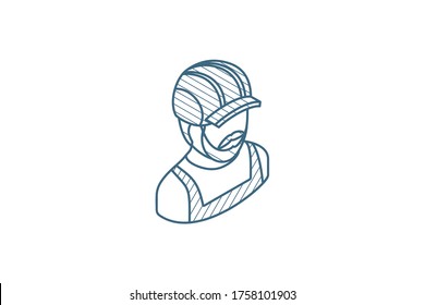 Avatar Builder iin hemlet isometric icon. 3d vector illustration. Isolated line art technical drawing. Editable stroke