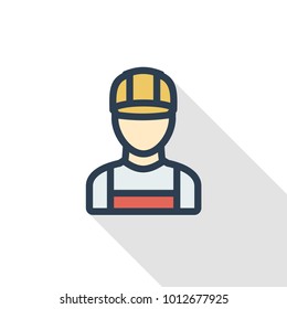 Avatar Builder iin hemlet thin line flat color icon. Linear vector illustration. Pictogram isolated on white background. Colorful long shadow design.