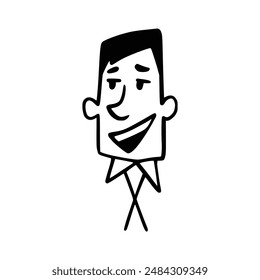 Avatar para hombre de negocios en Doodle dibujado a mano. Personas caras dibujadas a mano en estilo doodle. Líneas negras y silueta. Concepto de red social. Ilustración vectorial