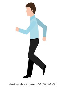avatar business man walking side view over isolated background, vector illustration 