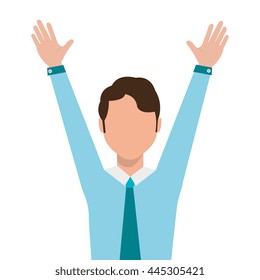 avatar business man wearing colorful clothes and raising arms over isolated background, vector illustration 